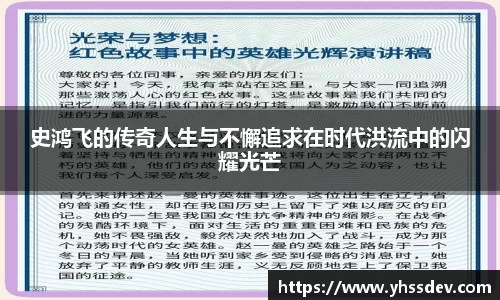 史鸿飞的传奇人生与不懈追求在时代洪流中的闪耀光芒